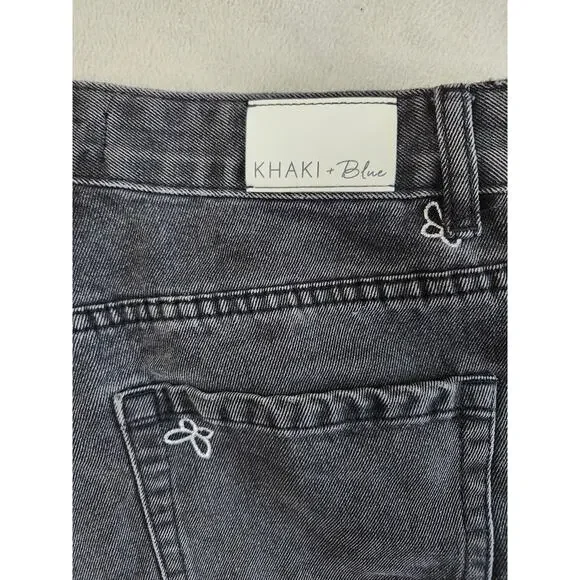 Black Embroidered Butterfly Cut off Jean SHORTS Size 11 Khaki+Blue - Picture 5 of 9